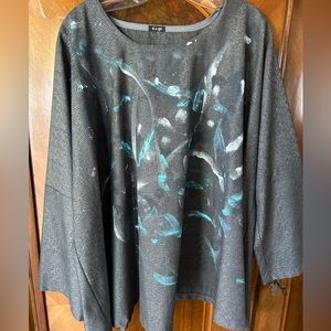 Painters top Provence linen wide tops grey/blk plaid XL grey,  Artist Ilona